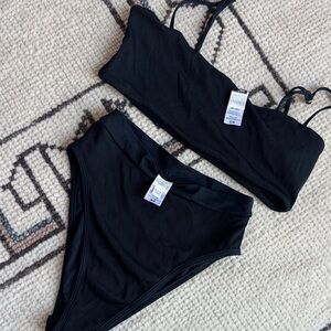 L*Space Black Ribbed Bikini Set large top small bottom